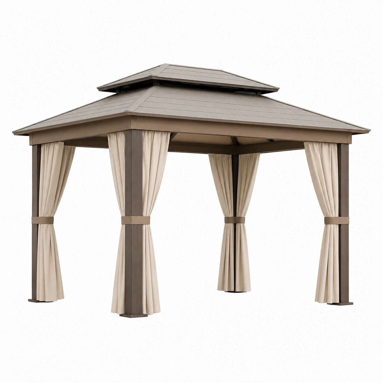 Aluminium Pavillon mit Polyester Vorhängen Beige Braun 360x360x280 cm