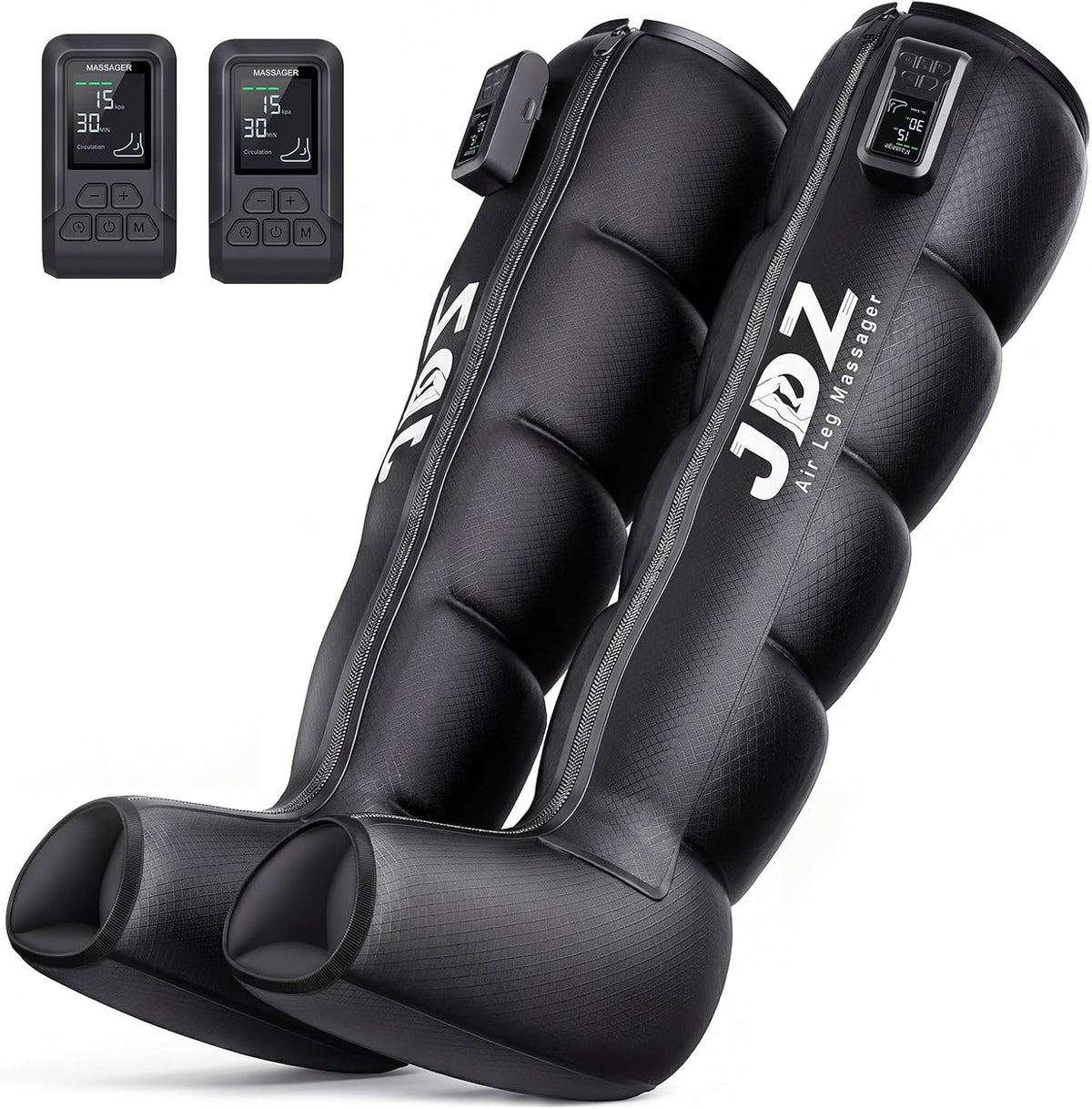 JDZ Fußmassagegeräte, Schwarz, Kabellose Recovery Boots mit 5 Luftkammern für Sportler, Akku Beinmassagegerät mit 3 Timern