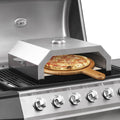 Gecheer Pizzaofen, 49 x 35 x 15,5 cm, Edelstahl, emaillierte Basis, Silber, mit Keramikstein, Edelstahl Haube, für Gas- und Holzkohlegrills
