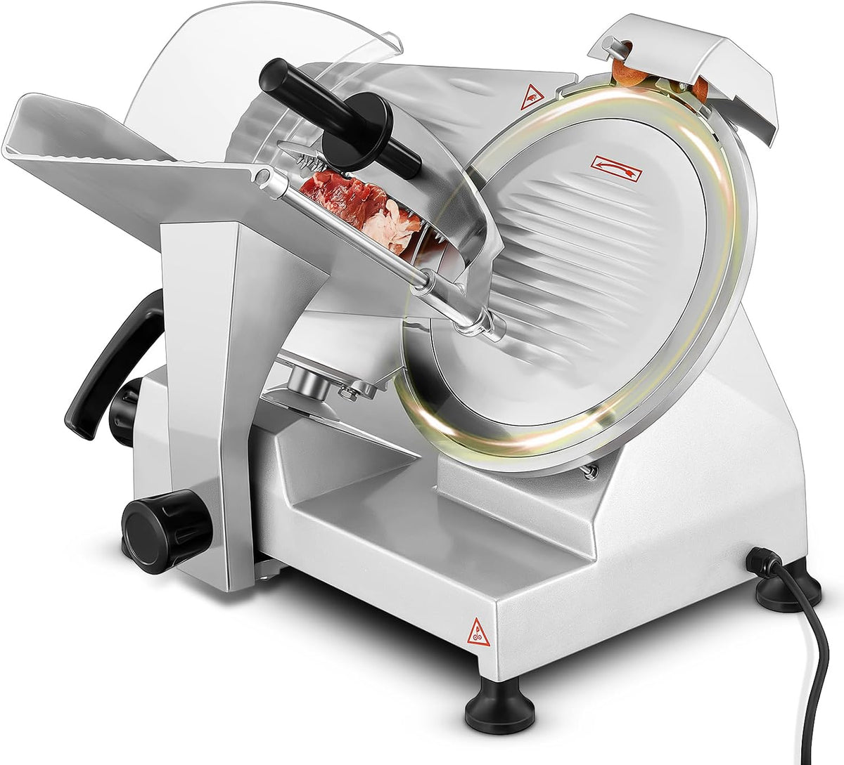 FOHERE Allesschneider, 25,4 cm, 240 W, 12 mm, Silber, Elektrische Aufschnittmaschine, Kommerzieller Fleisch, 0- Schnittdicke