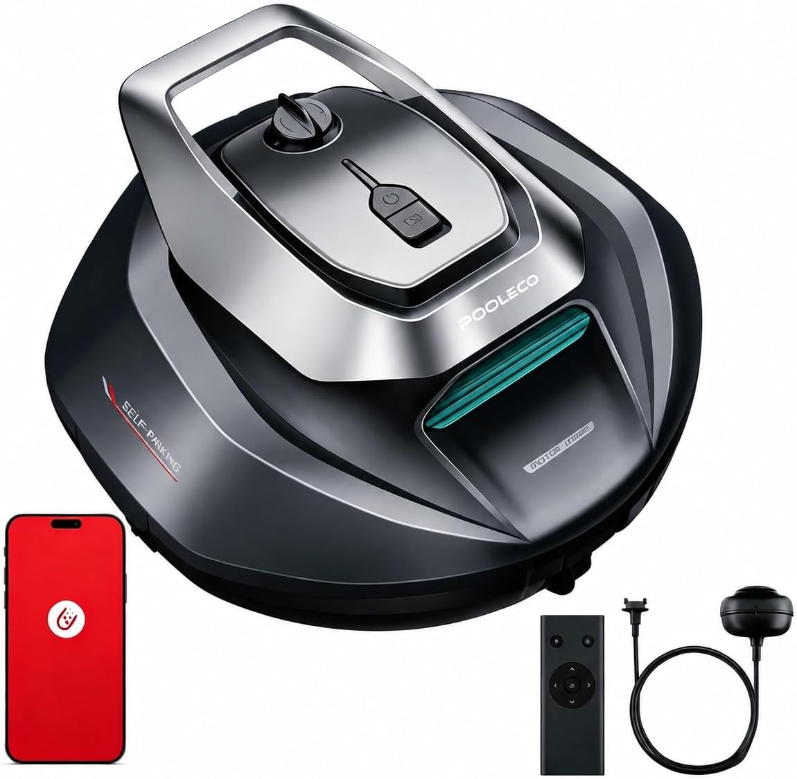 Pooleco Poolroboter, 80 m, Grau, 10s (2026 Upgrade), Akku mit 3 Motoren, 90Min für Pools bis ², Fernbedienung und App-Steuerung
