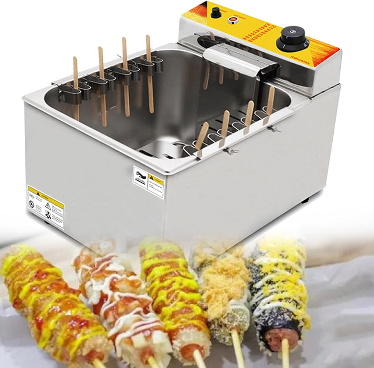 HTDRE Heißluftfritteuse, Grau, Gewerbliche Fritteuse für Käse-Hotdogs, automatische Maschine zum Frittieren Kleiner Hotdog-Sticks