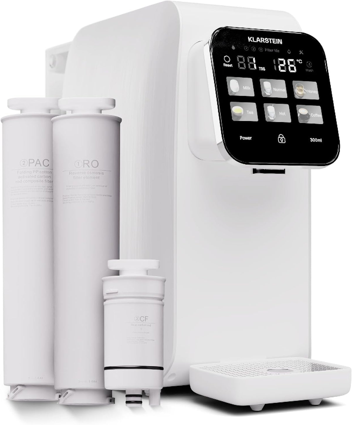 Klarstein Wasserfilterkartuschen, 3 L, Grau, AquaLine Osmose-Wasserfilter-System für Umkehrosmose, 3 Filter & Touch Screen