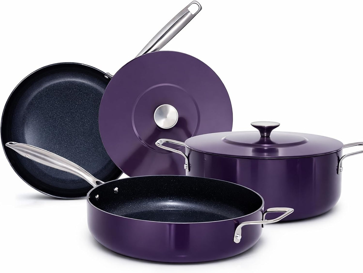 Nuwave Topf- & Pfannensets, Schwarz, Essential Series 5-teiliges Keramik-Kochgeschirr-Set, PFAS-frei, Duralon G11 blaue Beschichtung