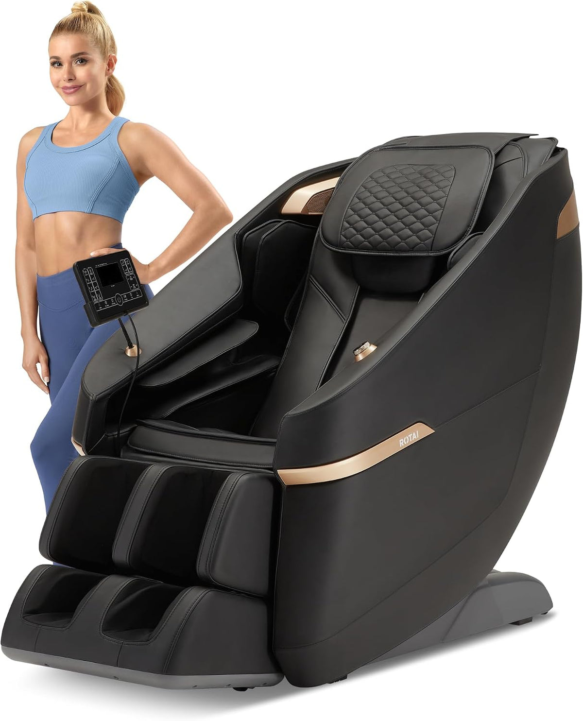 ROTAI Audiogerät, Grau, 3D-Massagesessel : 22 Programme, Ganzkörper & Fußmassage für zu Hause, Zero Gravity, SL-Schiene