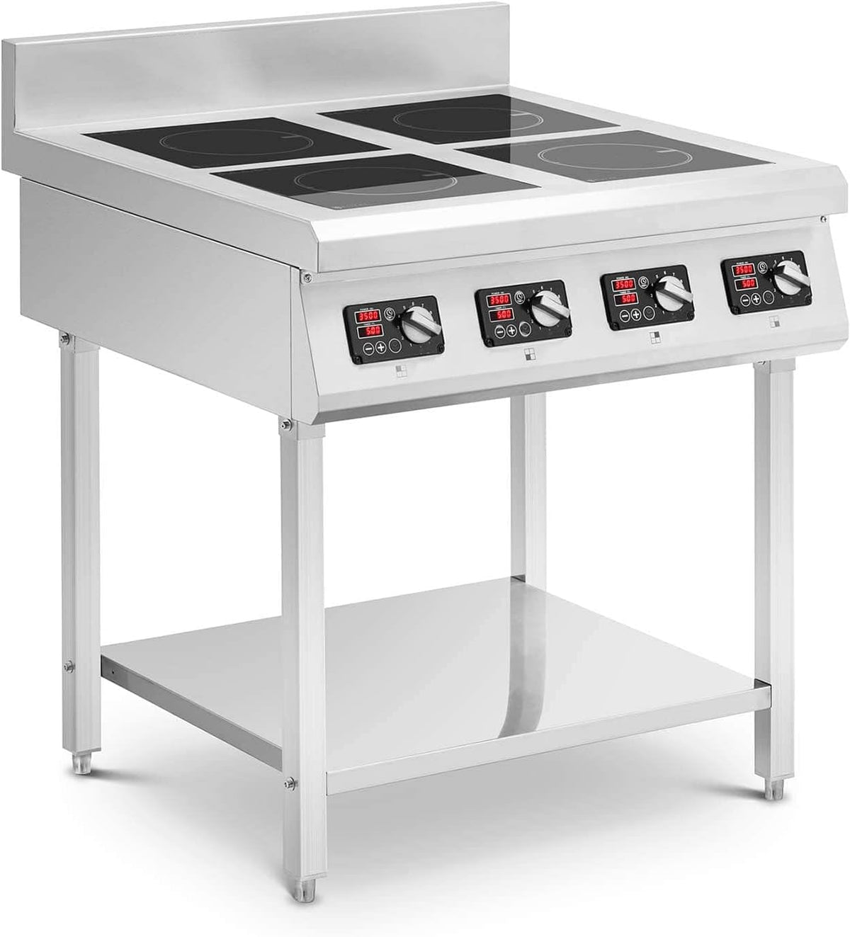 Royal Catering Kochfeld, 4 x 3500 W, 4 x 20 cm, Edelstahl, Kristallglas, Schwarz