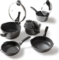 STONELINE Gasherd, Schwarz, Future Topfset Induktion, 8-teiliges Topfset mit Pfanne und Sieb Deckel