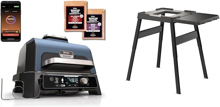 Ninja Beistelltisch, Grau, Woodfire Pro Connect XL Elektrischer BBQ Smoker Grill &