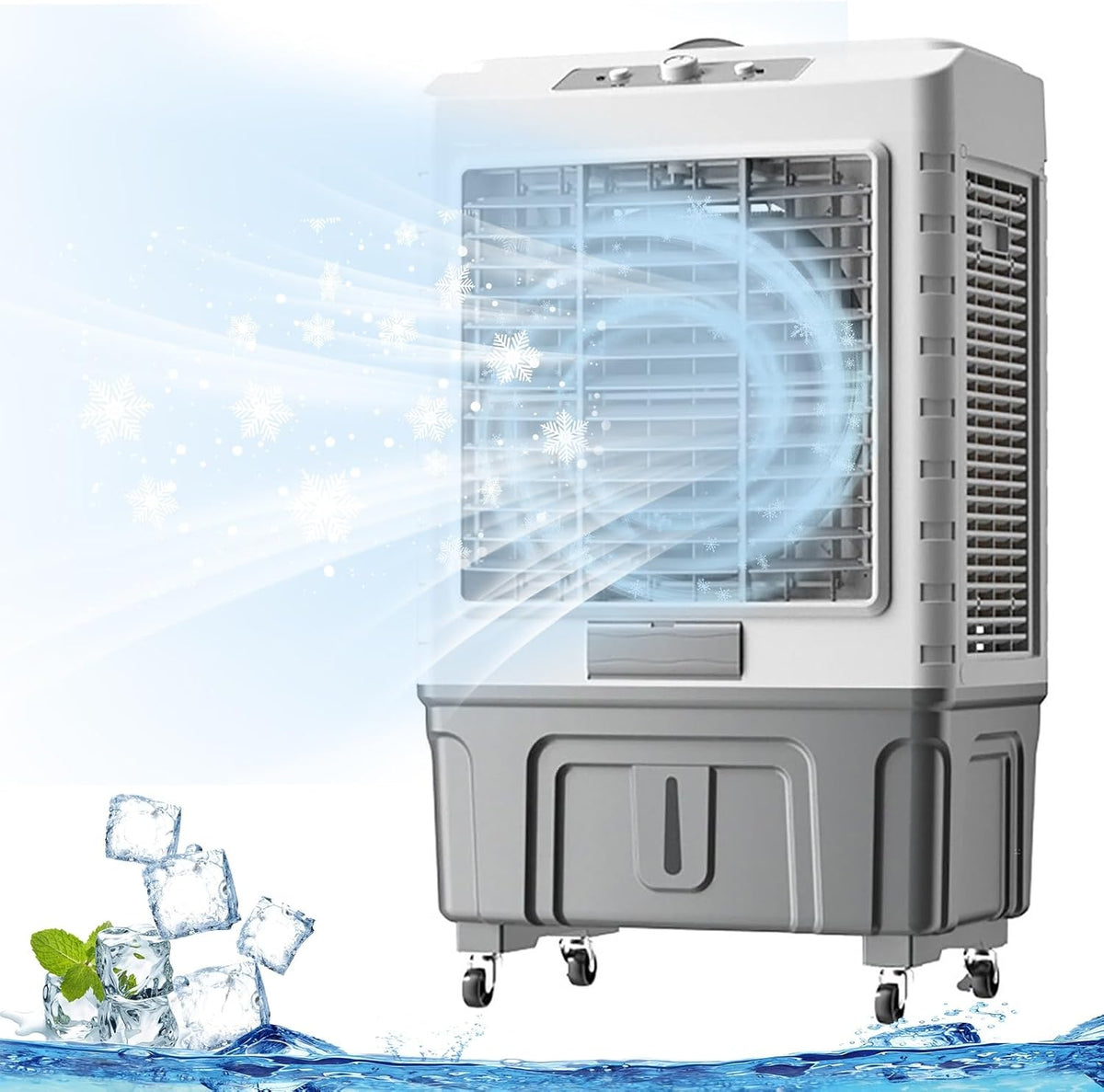 Mobiles Klimagerät, 50 L, Weiß, 3-in-1 tragbarer Verdunstungskühler mit Tank, Eisbeutel & oszillierender Ventilator für Home Garage