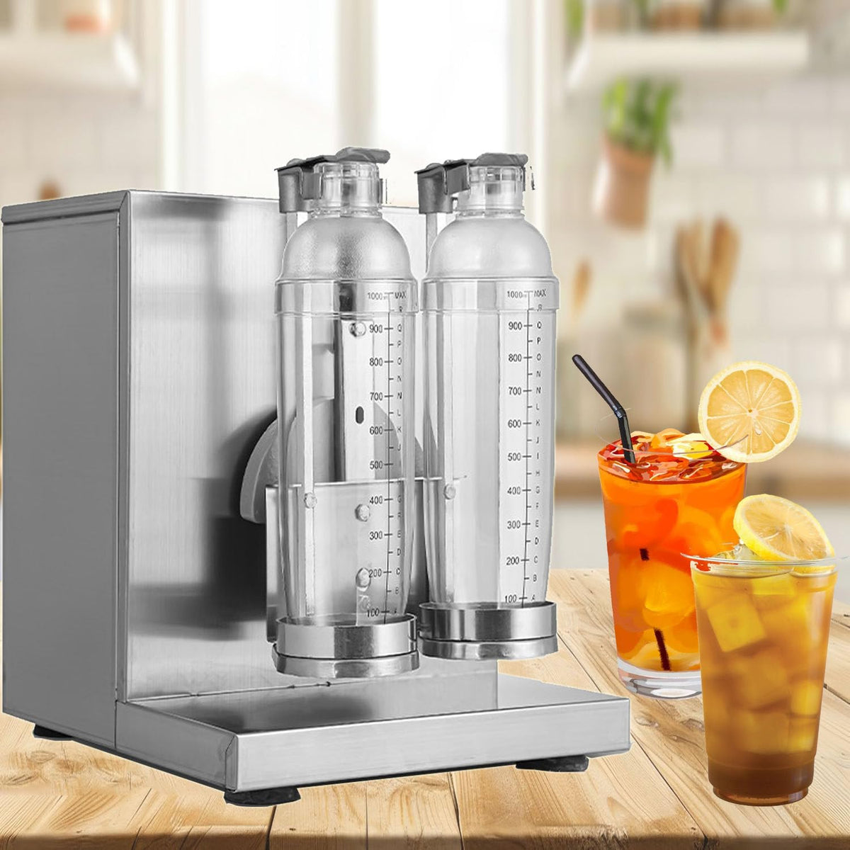DHMYYXGS Getränkemixer, 120 W, Edelstahl, Grau, 360° Automatische Milchtee Shaker Maschine