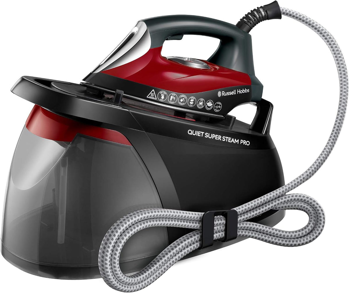 Russell Hobbs Dampfbügelstationen, 8 Bar, 1,8l, Schwarz, Dampfbügelstation Quiet Super Steam Pro ( Dampfdruck, abnehmbarer Wassertank