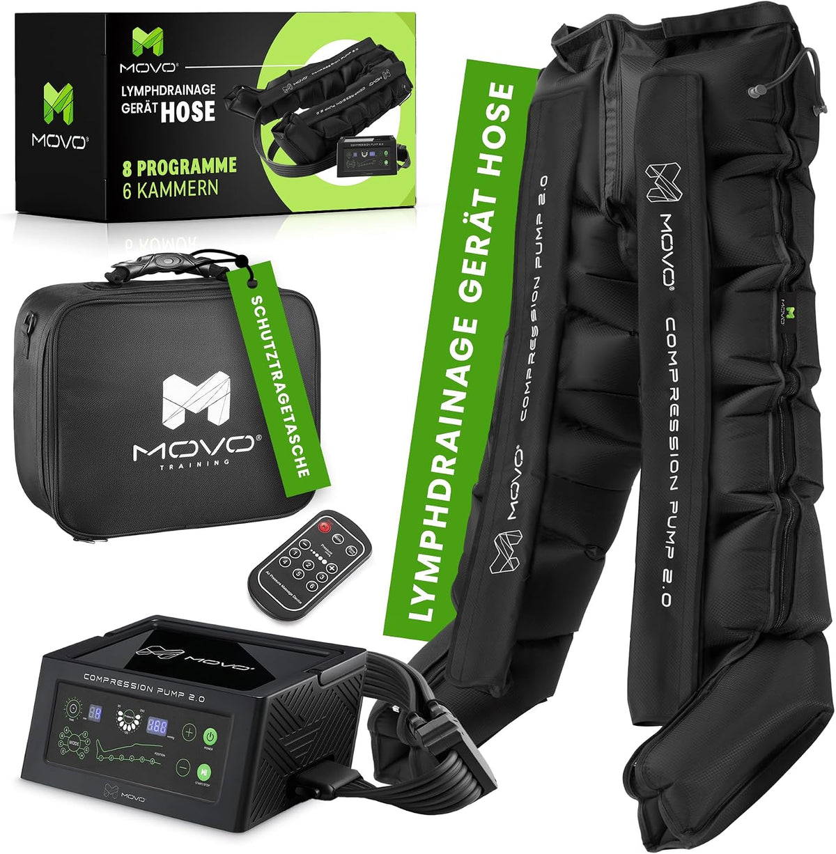 M MOVO TRAINING Fußmassagegeräte, Schwarz, Lymphdrainage Gerät Hosen mit 6 Luftkammern und 8, Pressotherapie