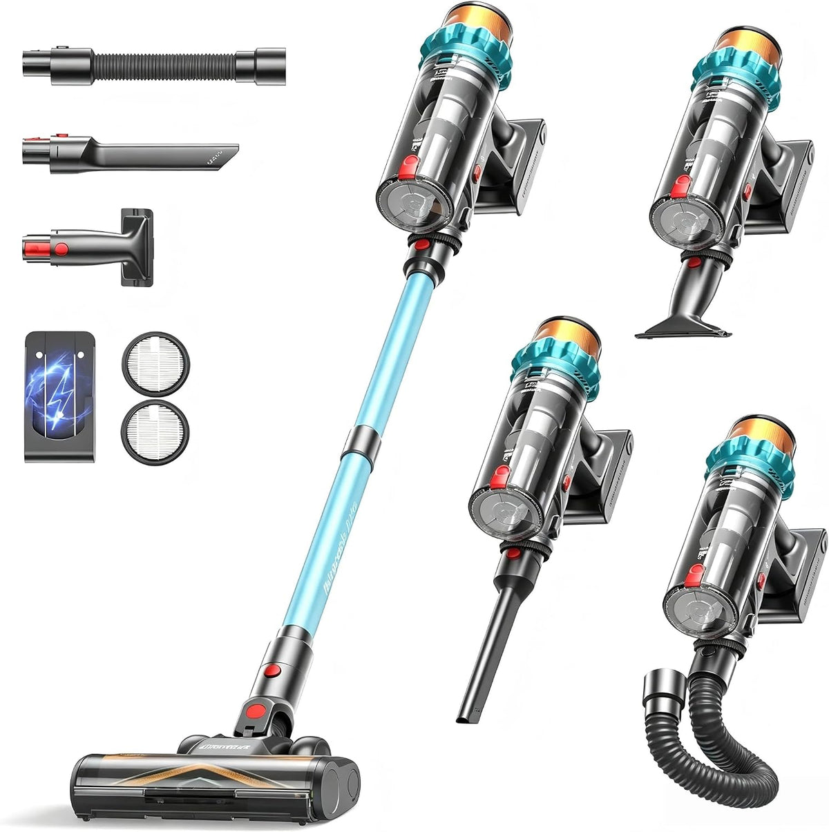 ElecKeys Staubsauger, 600 W, Blau, Akku 50000Pa/ /70Min, Kabellos mit LED Display