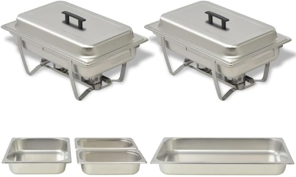 LoogCape Buffetschrank, Edelstahl, Silber, Chafing Dish Set 2-tlg. Edelstahl Buffetwärmer