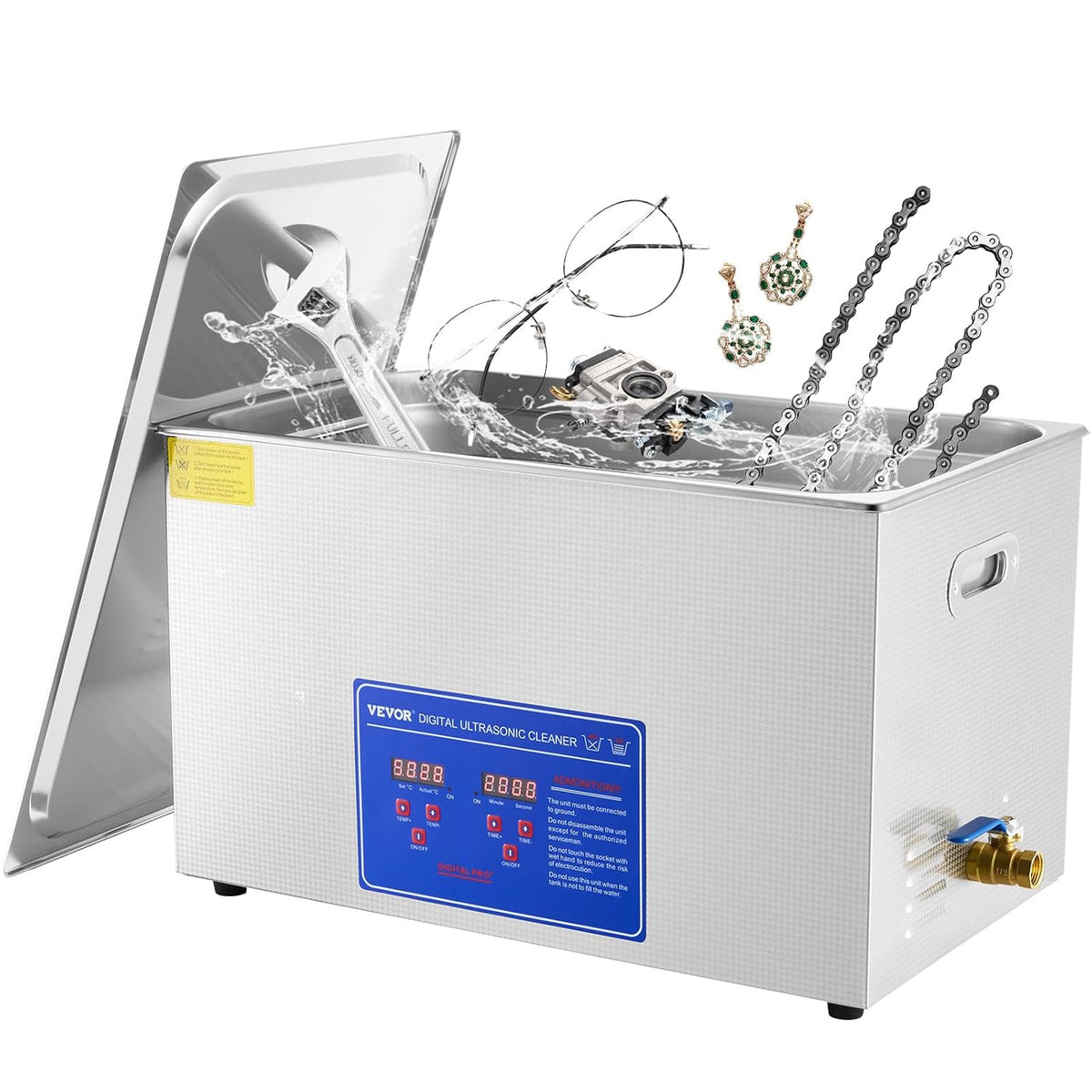 VEVOR Labor-Reinigungsartikel, 600 W, 30 L, Silber, Ultraschallreinigungsgerät Ultraschallreiniger mit Heizung