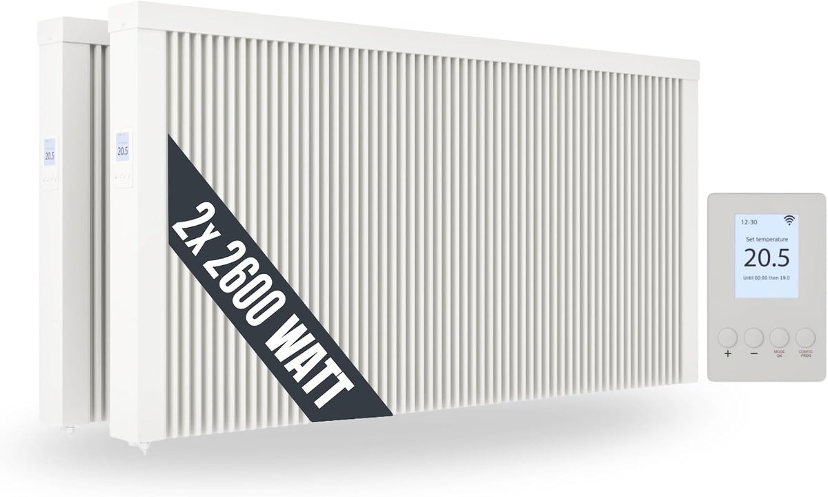 eVARMO Elektroheizkörper, Schwarz, 2x Areo smart 2600 Watt elektrische Heizung