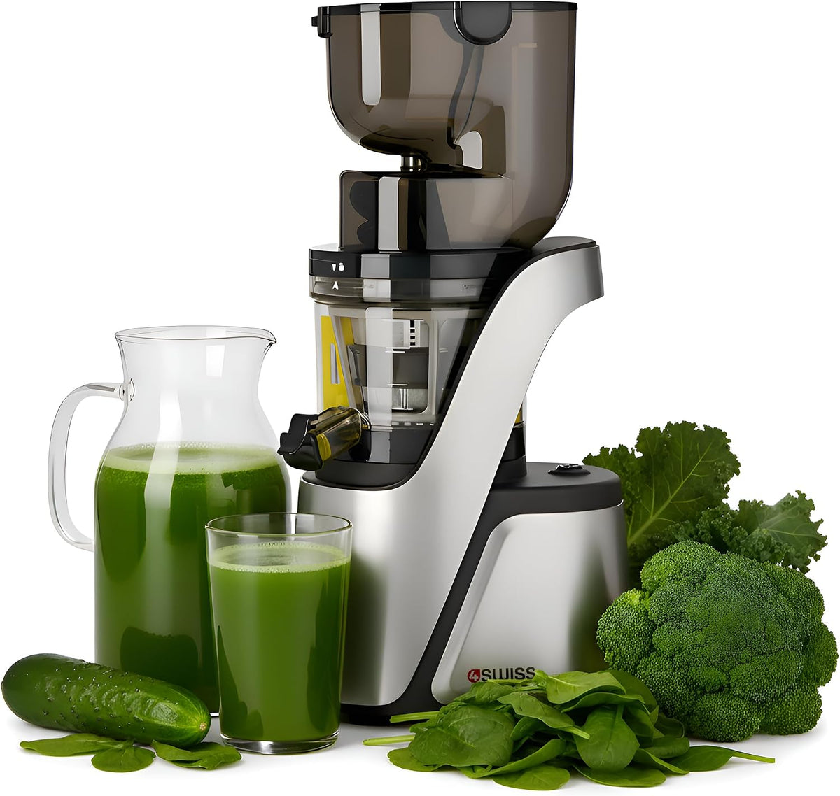 4Swiss Mastizier-Entsafter mit einer Schnecke, 400 W, Silber, Entsafter Slow Juicer Gemüse Obst Saftpresse Elektrisch