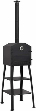 ZXQVLMRS Pizzaofen, Schwarz, Outdoor mit 2 Schamottesteinen für Holzkohle, Garten Pizza-Ofen aus Stahl mit Thermometer