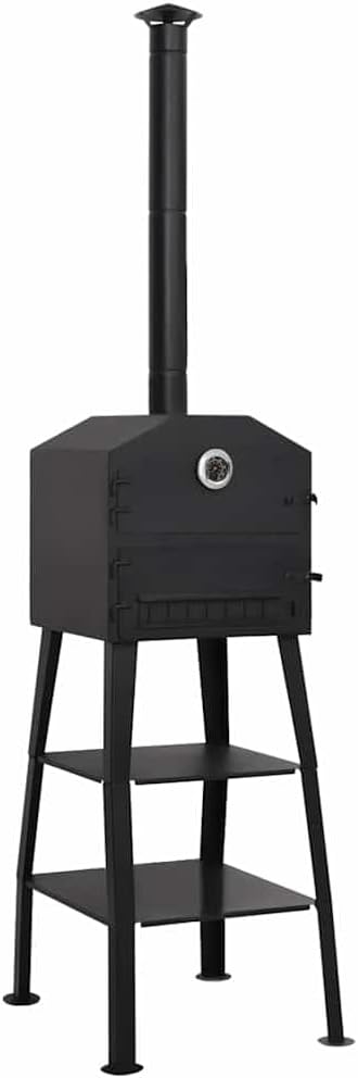 ZXQVLMRS Pizzaofen, Schwarz, Outdoor mit 2 Schamottesteinen für Holzkohle, Garten Pizza-Ofen aus Stahl mit Thermometer