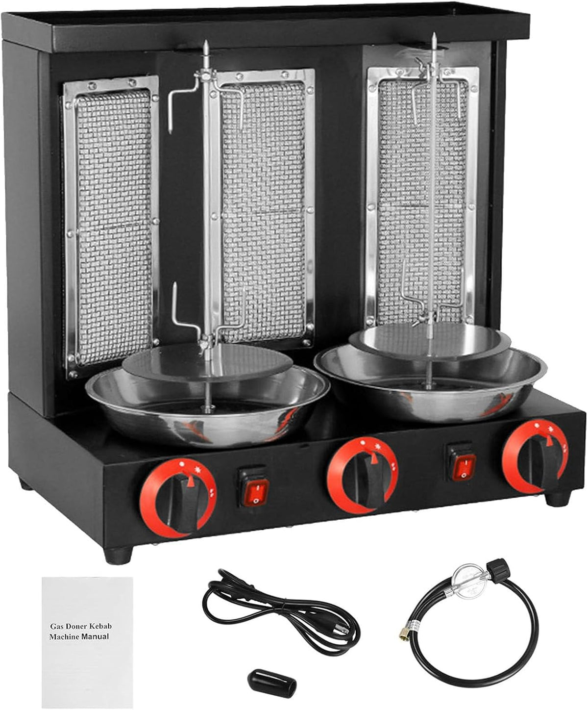Gasgrill, Schwarz, Vertikaler Drehspieß mit einstellbarer Temperaturregelung