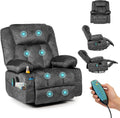 HAUSPROFI Relaxsessel, Grau, Fernsehsessel mit Wärme und Massage, mit Liegefunktion, TV Sessel Wohnzimmer 360° Drehbarer mit 6 Seitentaschen