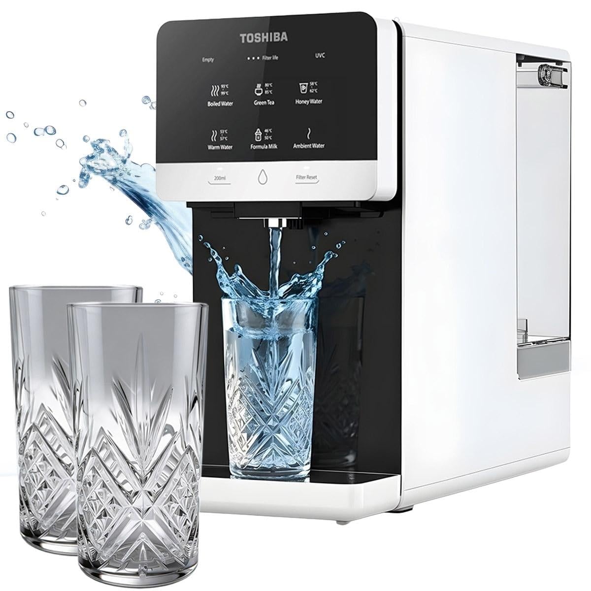 Nonic Wasseraufbereiter, Weiß, Auftisch Osmoseanlage mit 2er Wassergläser Set, Heißwasserspender Trinkwasser Mehrfach-Filterung