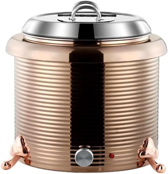 AIZYR Buffetschrank, 13 Liter, Edelstahl, Braun, Elektrischer Suppenkessel, 13-Liter-Suppenwärmer Suppentopf Mit Deckel Und Abnehmbarem