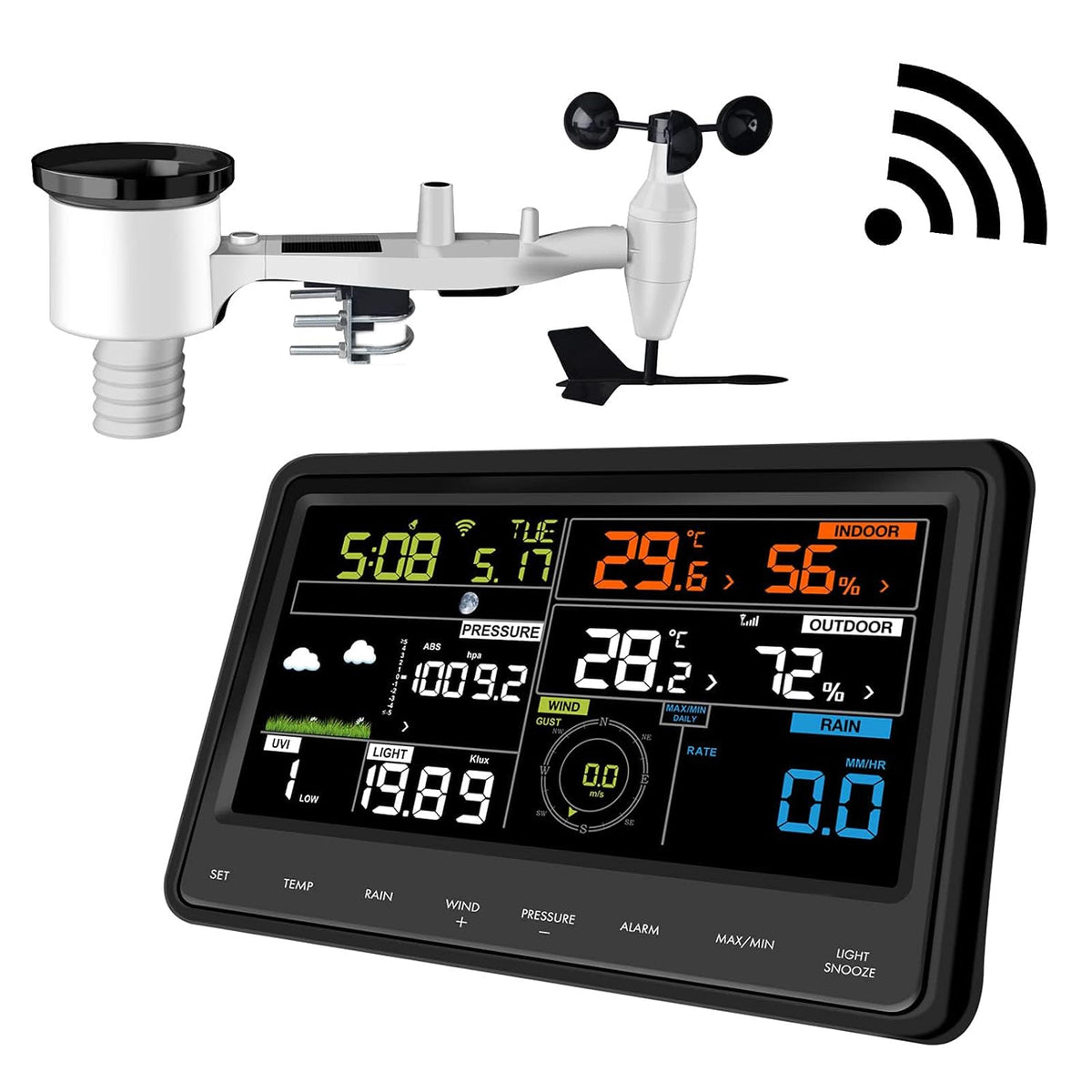 ECOWITT Wetterstationen, Schwarz, Wetterstation mit WLAN, professionelle digitale Wettervorhersagestation mit großem