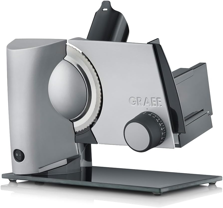 GRAEF. Schlitten, Silber, Allesschneider S32100, multifunktionale elektrische Schneidemaschine, Wurst, Käse, Brot und vieles mehr