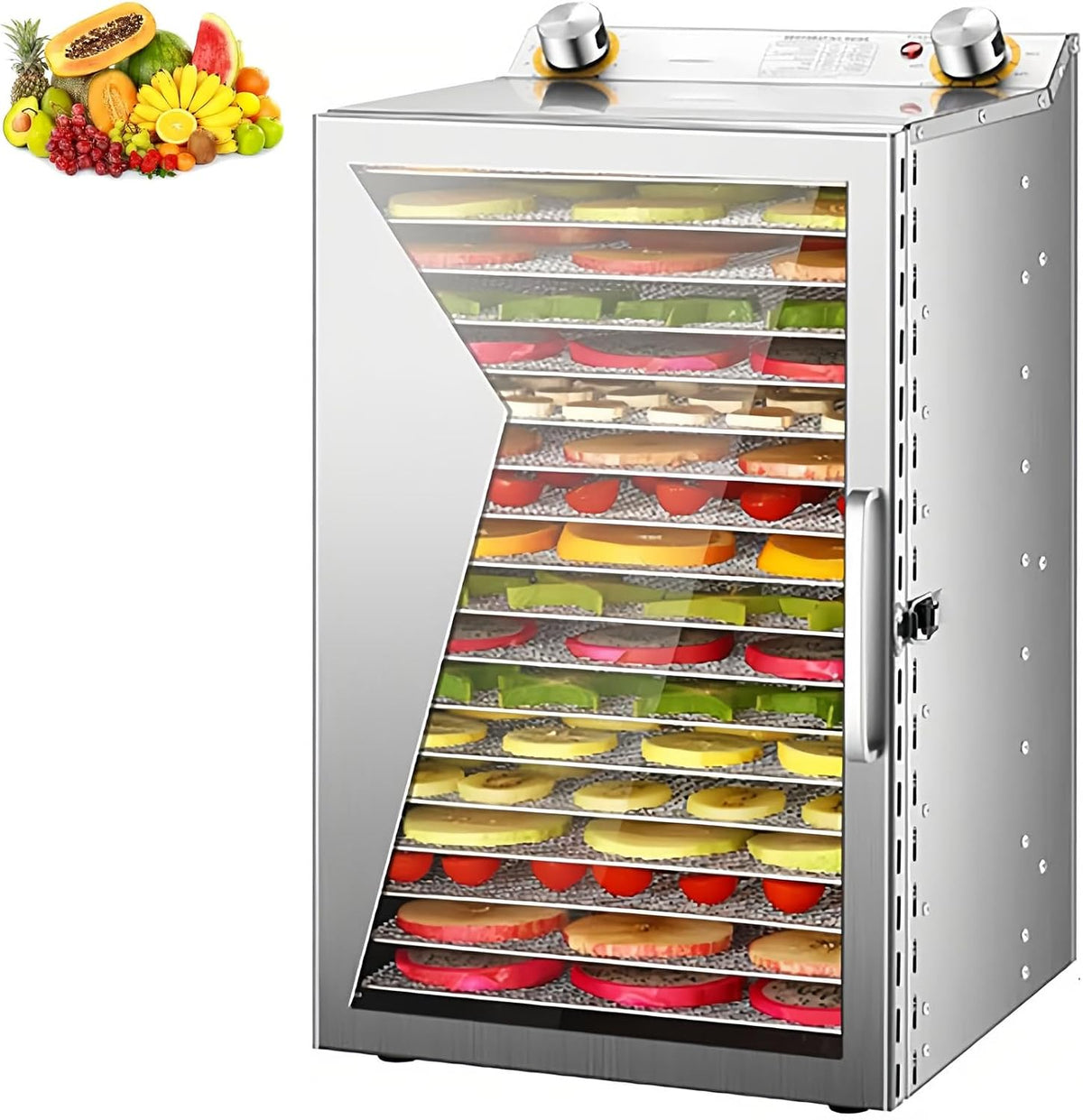 TUPOSTAR Dörrautomaten, 800 W, Edelstahl 304 + gehärtetes Glas, Silber, Gewerblicher DöRrautomat, 18 EinschüBe