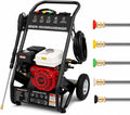 TESUGN Hochdruckreiniger, Schwarz, Benzin, 7.5PS Hochdruckpistole Garten Flächenreiniger, Benzin Reinigungsmaschine mit 5 Düsen und Schlauch zum