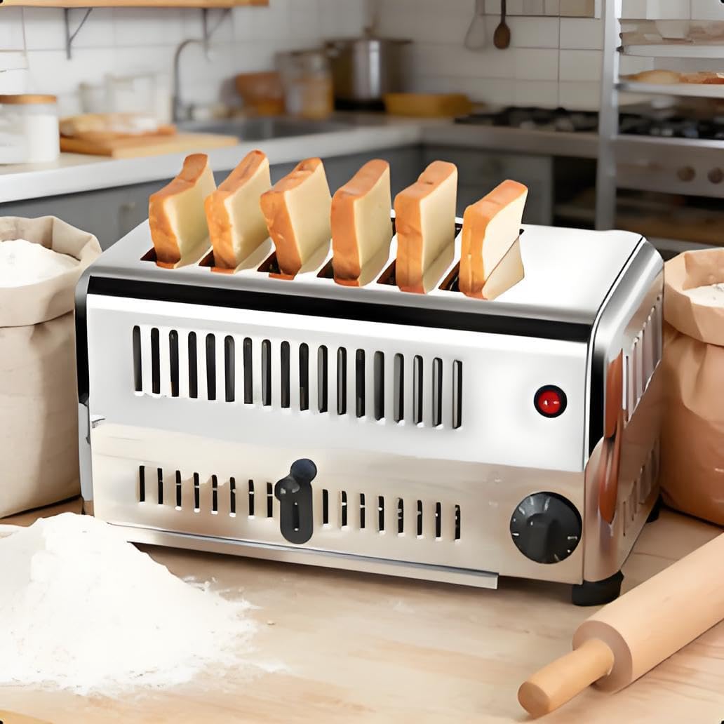 GSHSHOU Toaster, 3200 W, Edelstahl, Schwarz, Gewerblicher Pop-up- für 6 Scheiben, mit Einstellbaren Röstgraden und Einem Extra Breiten