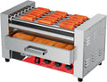 crosson Elektrogrill, 1350 W, Silber, 2 in 1 Profi Hot Dog Grill, 7 Rollen Edelstahl Hot Dog Machine mit Brötchenwärmer