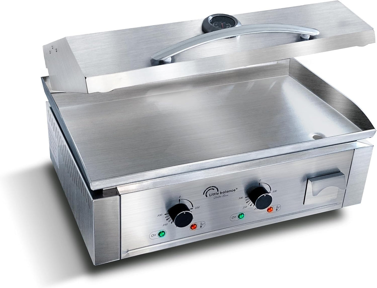 LITTLE BALANCE Kochfeld, 3500 W, Silber, 8473 Aquitaine Pro Plus, elektrische Grillplatte, 2 Kochzonen, Deckel