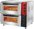 crosson Pizzaofen, 6000 W, 50CM, Silber, Professional Doppel mit 50 * Schamottstein, Elektrischer aus Edelstahl Temperatur bis 350℃