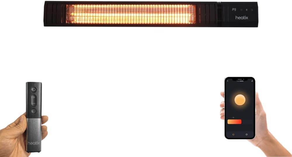 HEATIX Heizstrahler, 2000 W, Schwarz, Smart Carbon Fiber Wand, 9 Heizstufen, Wand-Montage, Terrassenheizung, Wechselstrombetrieben