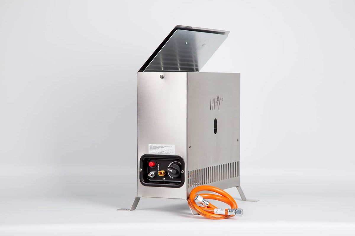 HPV Gewächshaus, 2 kW / 30 mbar, Silber, Stand- und Wandheizung 2 kW, Edelstahl, 30 mbar, Freistehend, mit Zündsicherung
