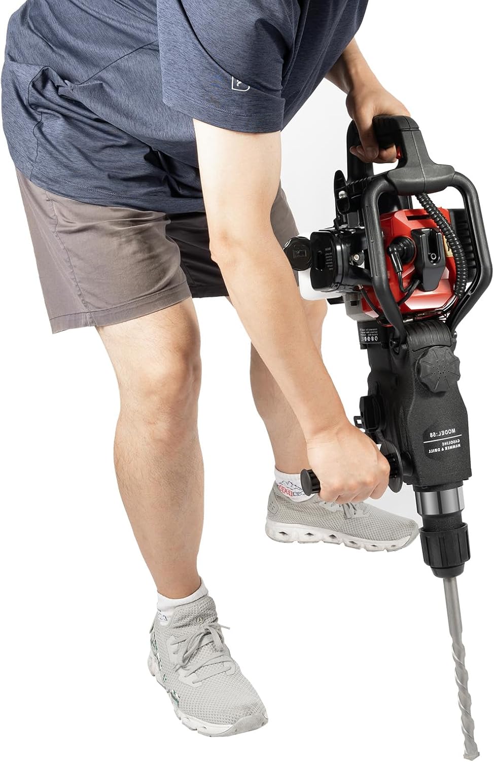 HUOMMGS Bohrhämmer, ≤104 dB, 1KW, Aluminium, Kunststoff, Silikon, Schwarz, 33CC Benzin Stemmhammer 2-Takt Abbruchhammer Luftkühlung