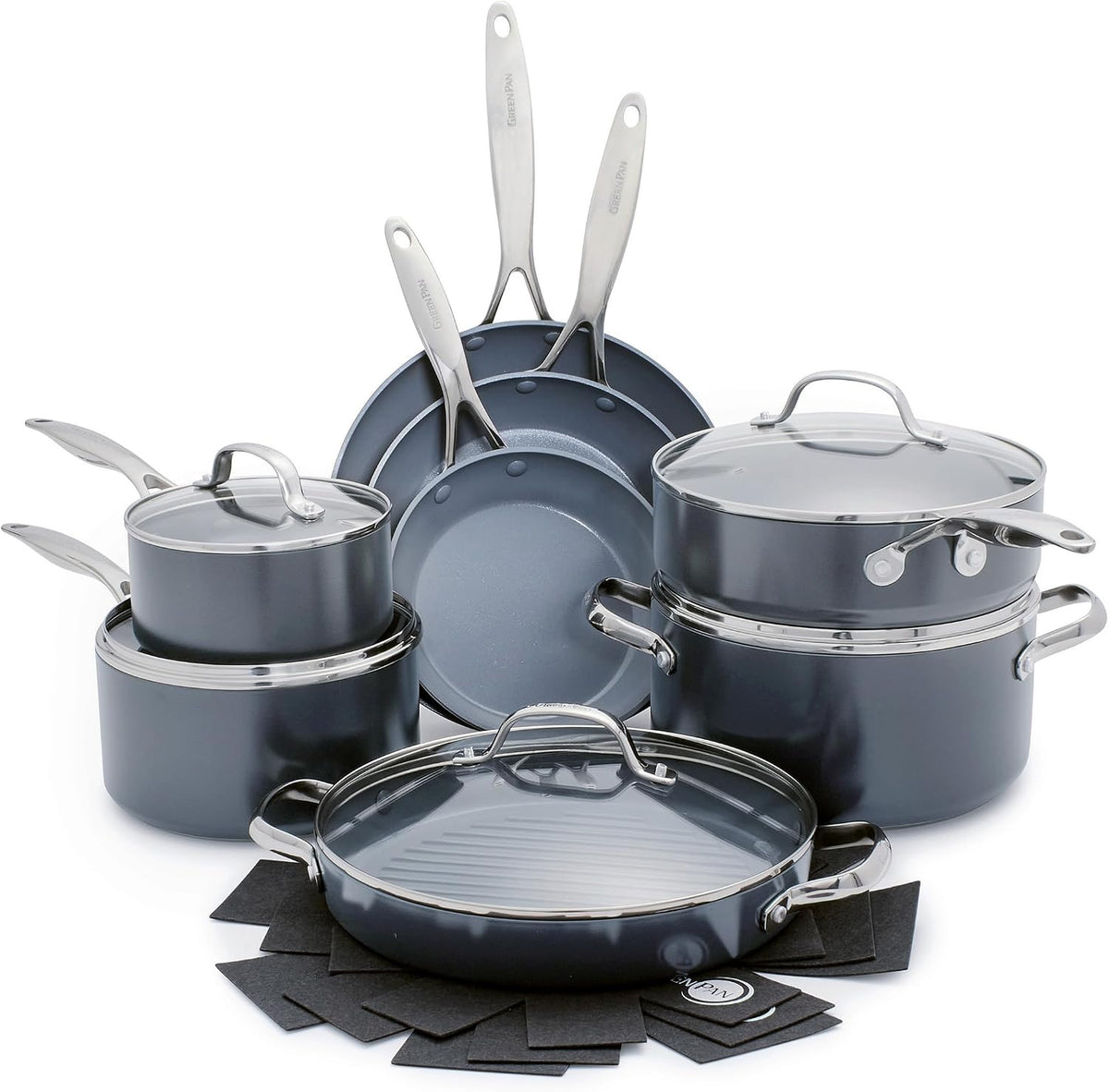 GreenPan Backofen, Grau, Valencia Pro Harteloxiertes, gesundes, keramisches Non-Stick 16-teiliges Topf- und Pfannenset