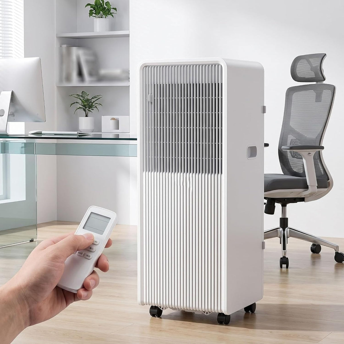 GIOFEOIK Mobiles Klimagerät, Weiß, Tragbare Klimaanlage 12000 BTU, Oszillation 120°, Fernbedienung, 24-Stunden-Timer