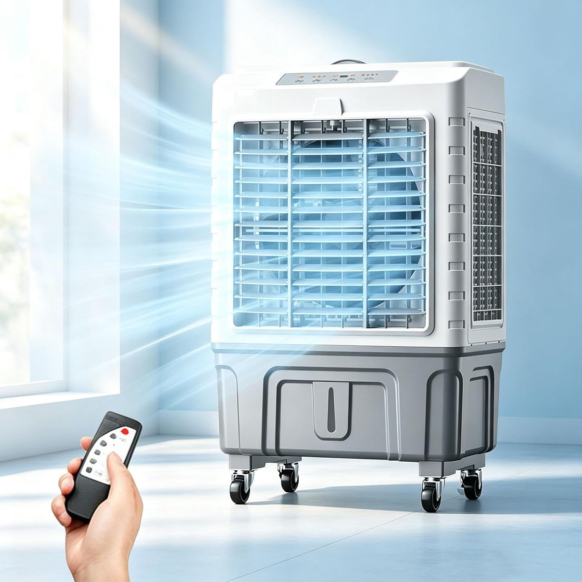 sunbiaouk Mobiles Klimagerät, Kunststoff, Metall, Weiß, Mobiler Verdunstungskühler/Hochleistungs-Kühlventilator