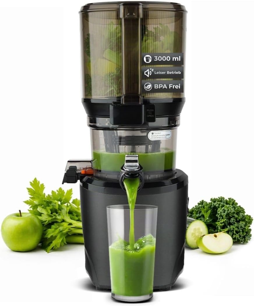 kuvings Mastizier-Entsafter mit einer Schnecke, 200 W, 3 L, Schwarz, AUTO10S Entsafter, Pflegeleichter Slow Juicer mit Fassungsvermögen und Motor