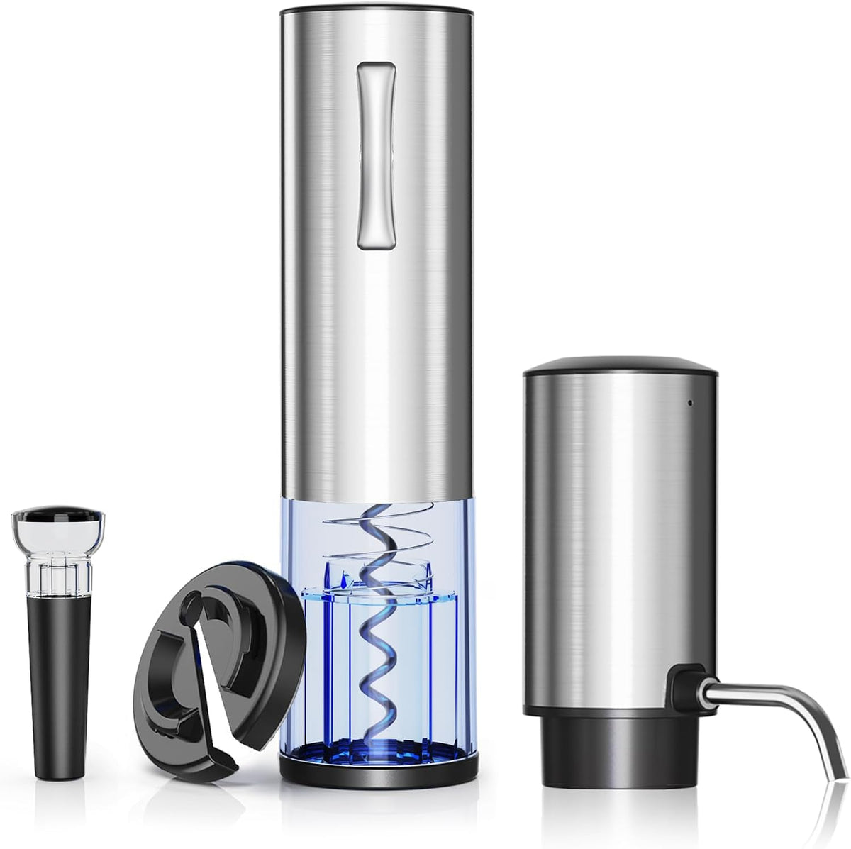 Newise Elektrische Flaschenöffner, Grau, Elektrischer Weinöffner, Belüfterspender, Vakuumflaschenverschluss, Folienschneider