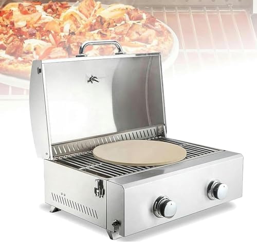 Gas Pizzaofen, Silber, für den gewerblichen Gebrauch, Edelstahl, tragbare Terrassen-Pizzamaschine mit Steinplatte zum Backen