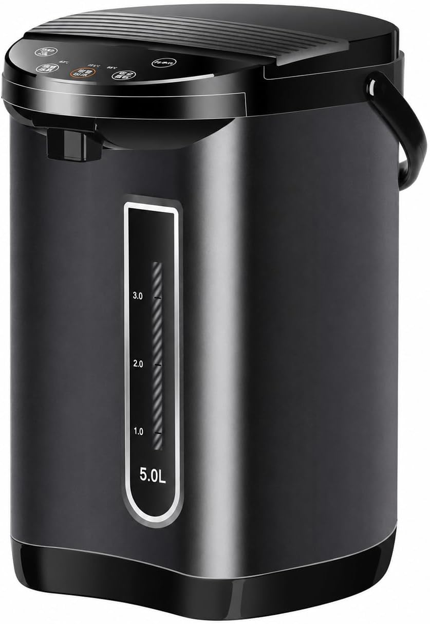 5 L Heißwasserspender, 5 L, Silber, 5 Temperaturen, Kindersicherung und 24H Timer, Drei Dosiermethoden, 360° Schwenkfuß