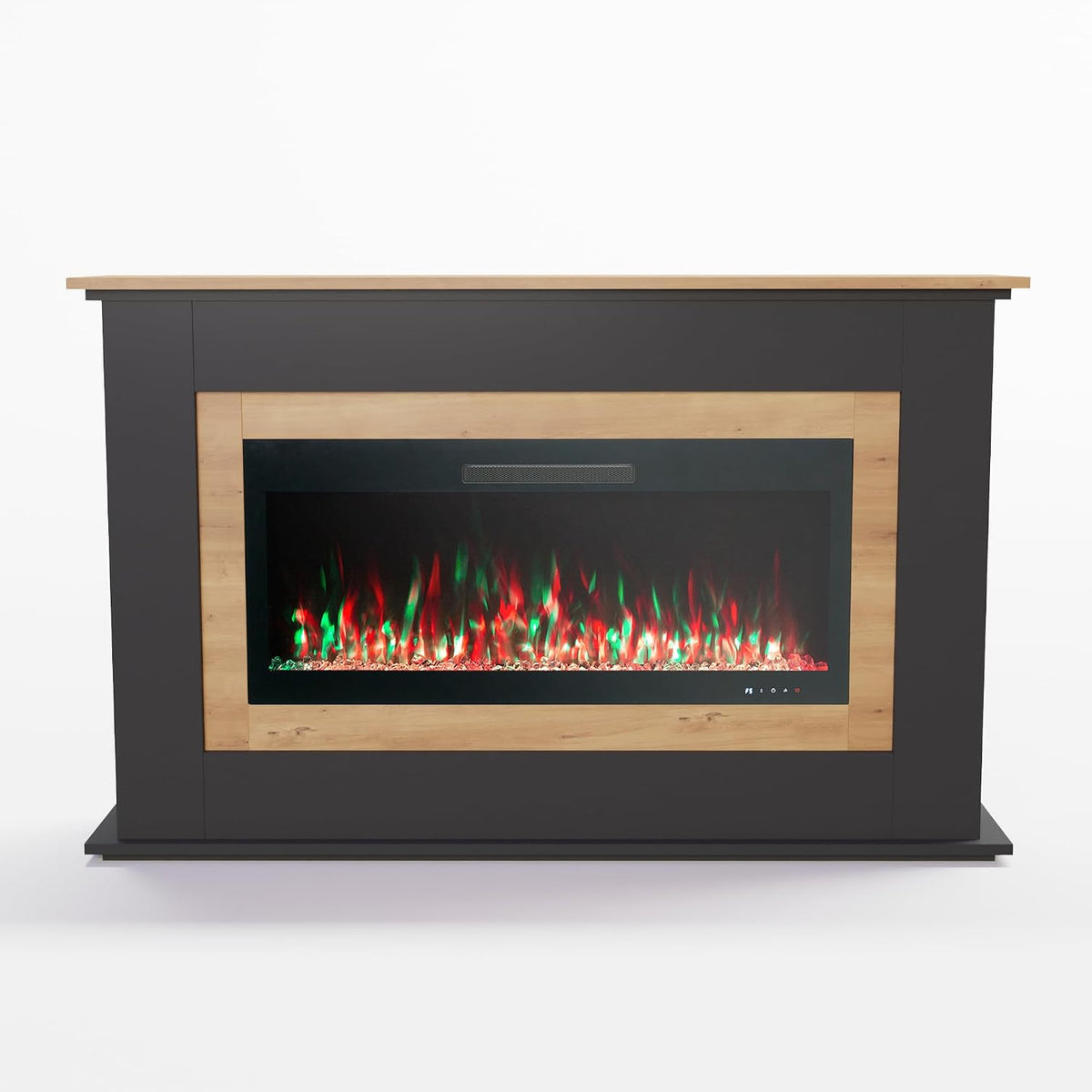 GLOW FIRE Elektrokamin, 158x97x33 cm, Schwarz, GF Core mit Heizung und Kaminfeuer (Standkamin Rhea Oak) -, Heizlüfter