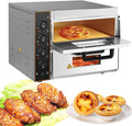 QFGain Pizzaofen, 40 Cm, 3 Kw, Silber, Gewerblicher, Doppeldecker, FüR Den Innenbereich, Edelstahl-Backmaschine