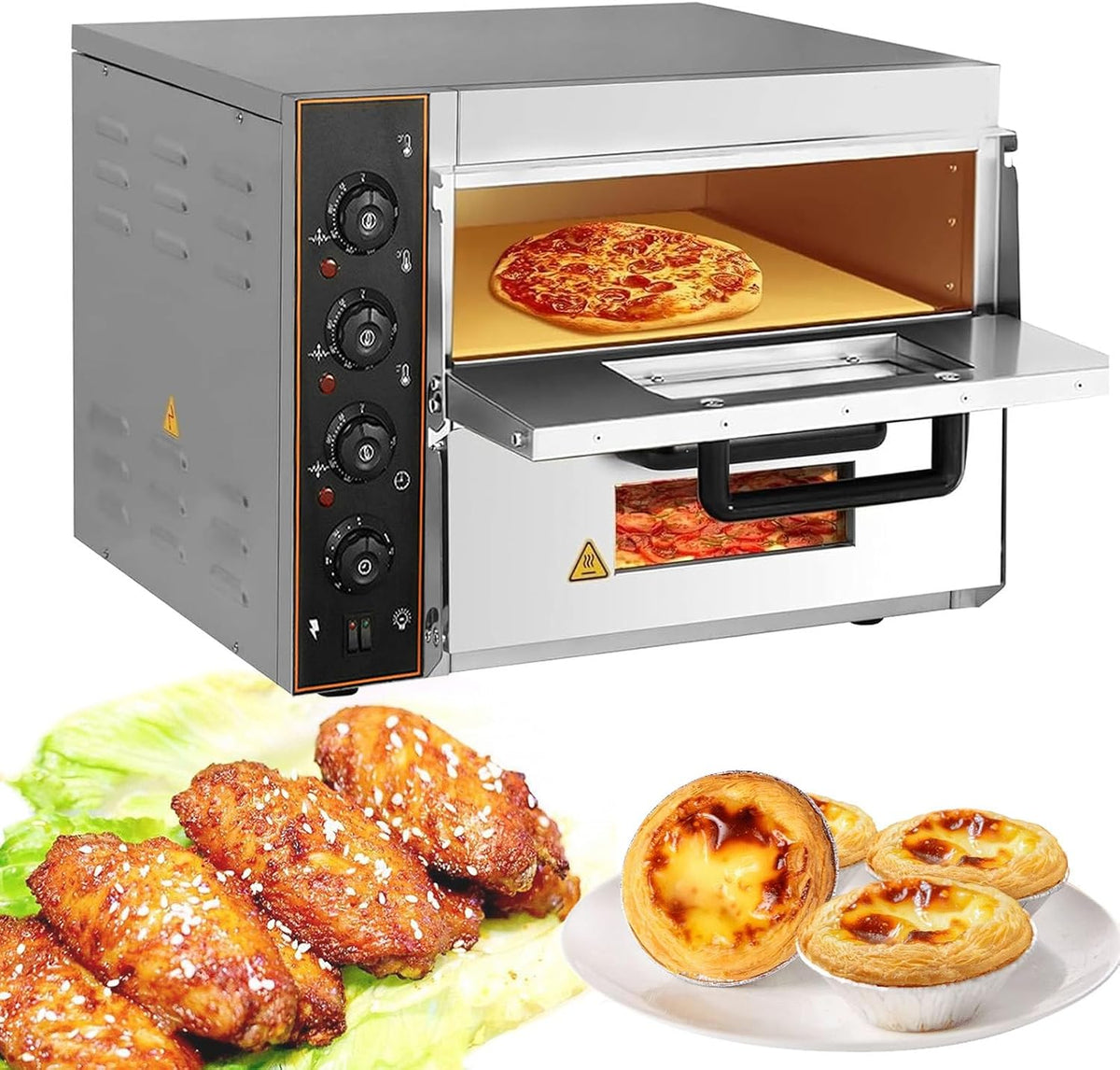 QFGain Pizzaofen, 40 Cm, 3 Kw, Silber, Gewerblicher, Doppeldecker, FüR Den Innenbereich, Edelstahl-Backmaschine