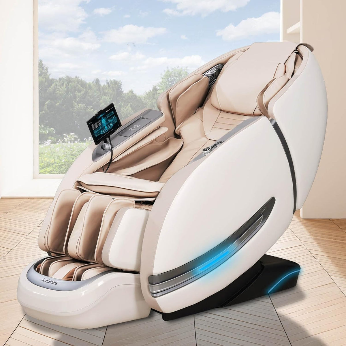 AMBINESS Relaxsessel, Weiß, Massagesessel YUNA, 60 Massageprogramme, deutsche Bediensprache, Zero Gravity-Funktion