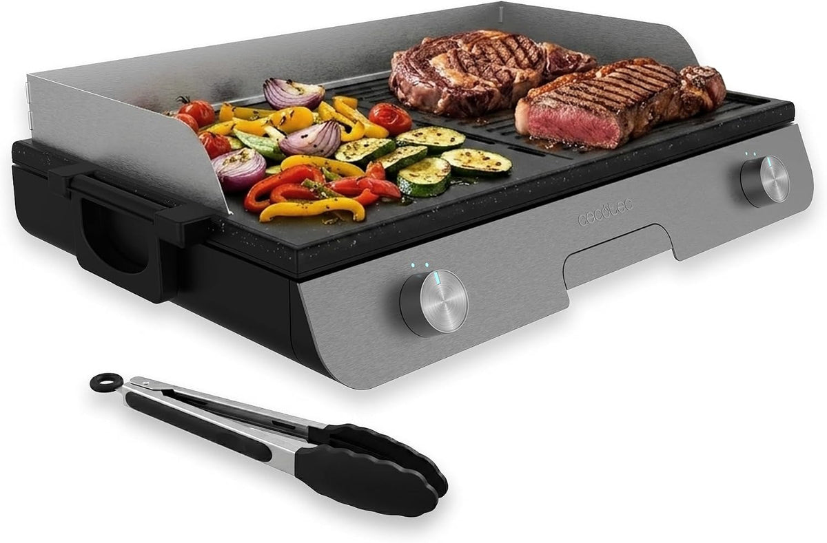 Cecotec Elektrogrill, 30x50 cm, 3000 W, Silber, Perfectroast 3000 Inox Max., Grillfläche, 2 unabhängige Thermostate